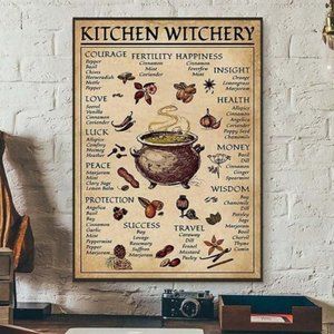 Kitchen Spice Herbal Cooking Witch CANVAS Poster Print featuring Cauldron Magic